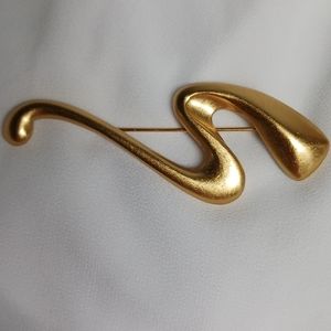 VTG Carolee Gold Tone Squiggle S Brooch Pin, Designer Signature